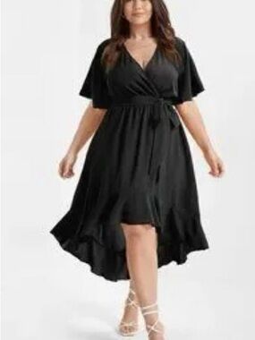 BloomChic Black Hi-Low Wrap Dress with Tie Waist